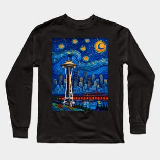 Space Needle in starry night Long Sleeve T-Shirt